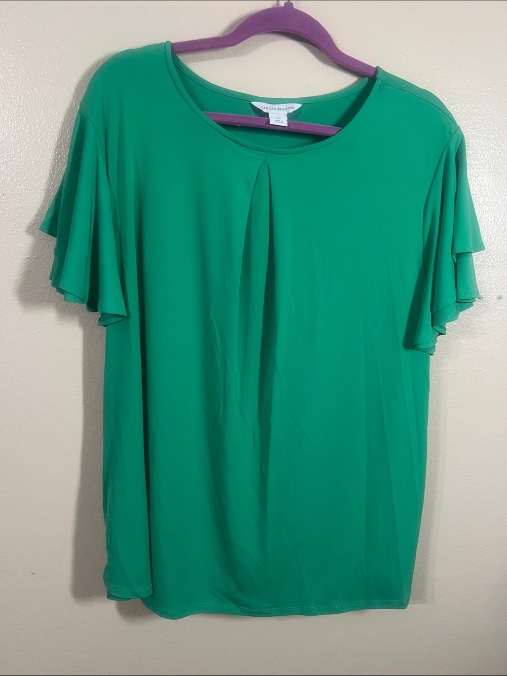 Liz Claiborne Emerald Green Flutter Sleeve Short Sleeve Top